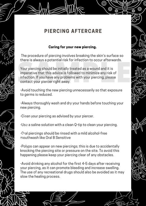 Printable Piercing Aftercare Sheet
